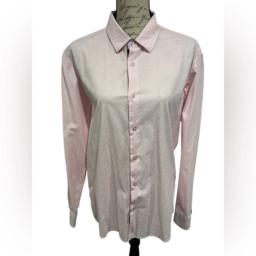 BOHIO Men's Long Sleeve Button-Up Casual Shirt Pink Palm Trees Size Medium
